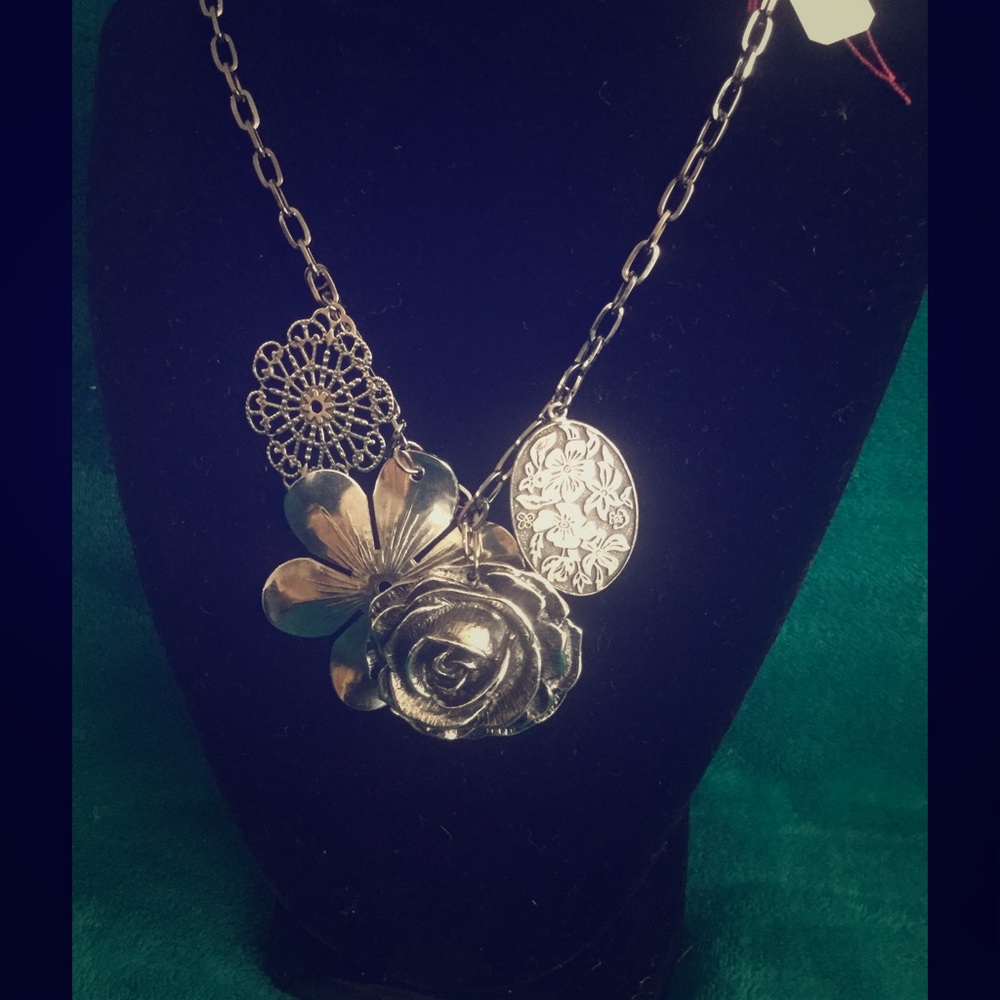 Signed Silver floral statement necklace