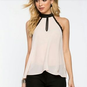 Lace Trim Halter Top - A'gaci