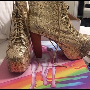 Gold glitter Jeffrey Campbell shoes
