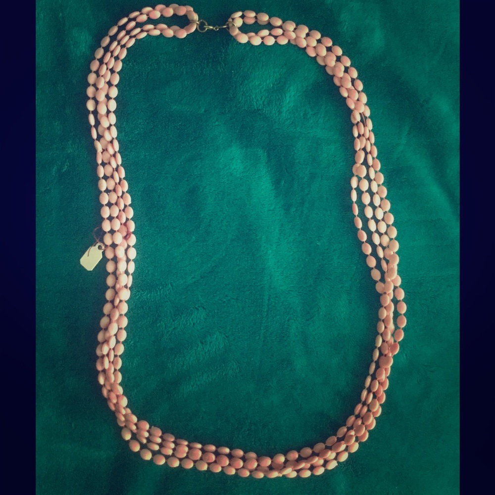 Pink flat, long beaded vintage necklace