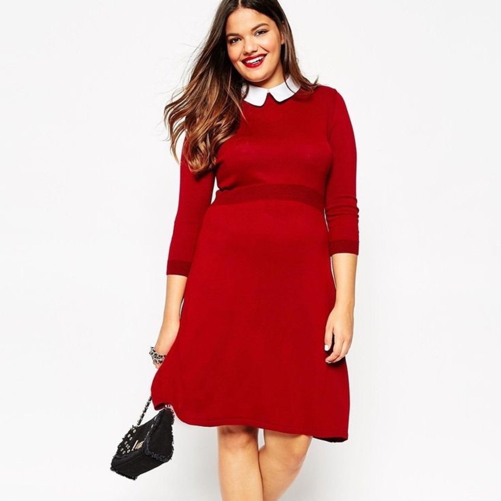 ASOS Curve Red Dress White Collar