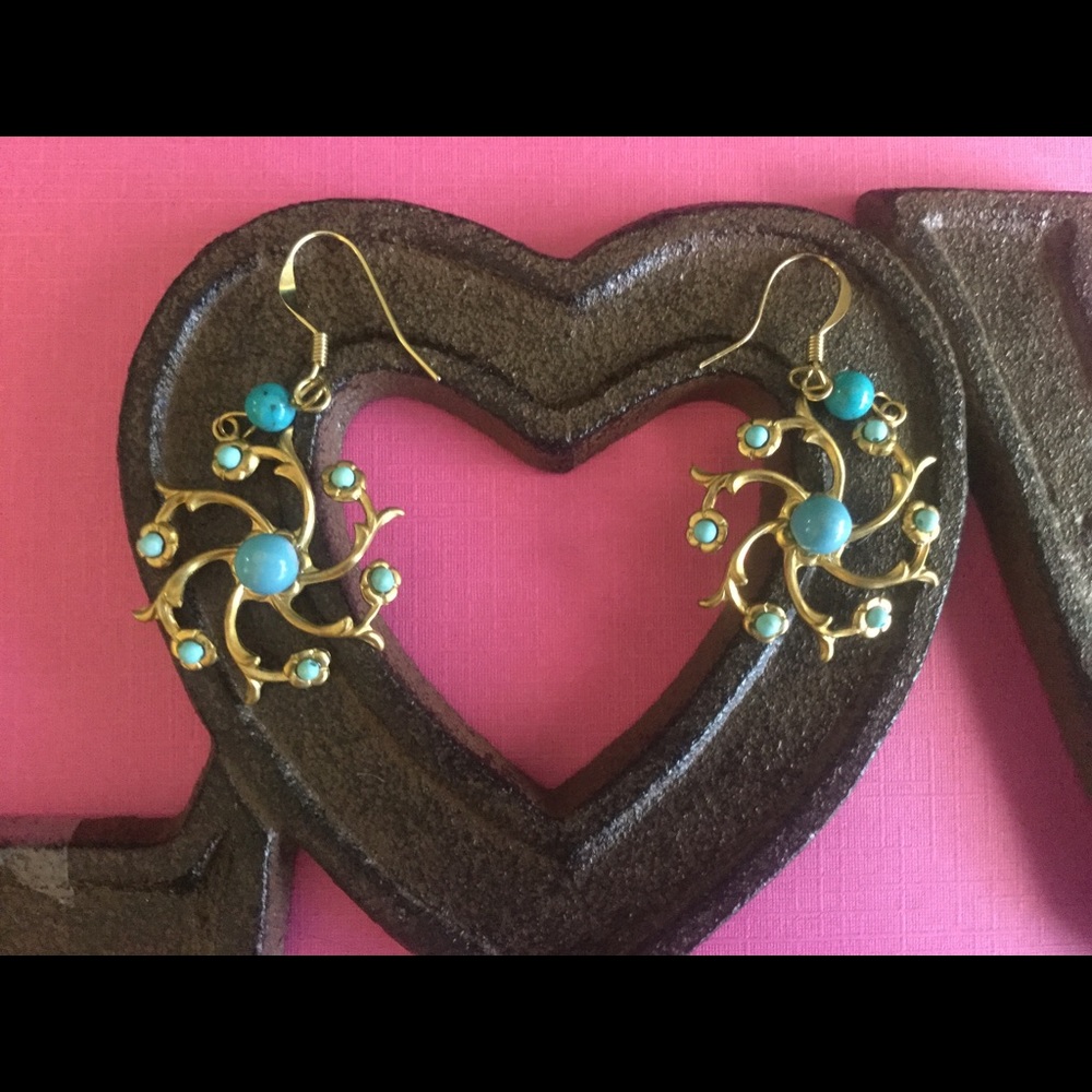 Turquoise and Gold Suns for Pierced Ears