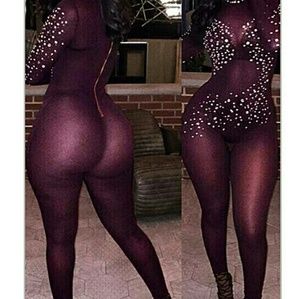 Rhinestones mesh jumpsuit