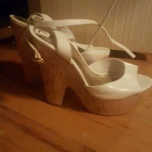 bebe Ankle strap cork heels
