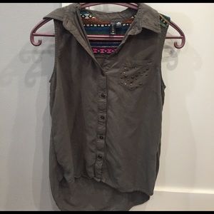 Olive green tank with collar