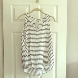 Large flowy olive green & white stripped blouse