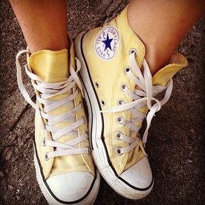 pale yellow high top converse