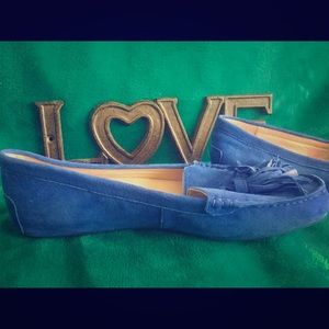 Electric Blue Suede Loafers Size 8.5US