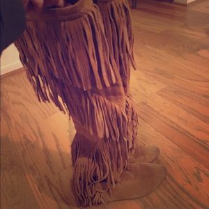 Suede Over The Knee Fringe Boots
