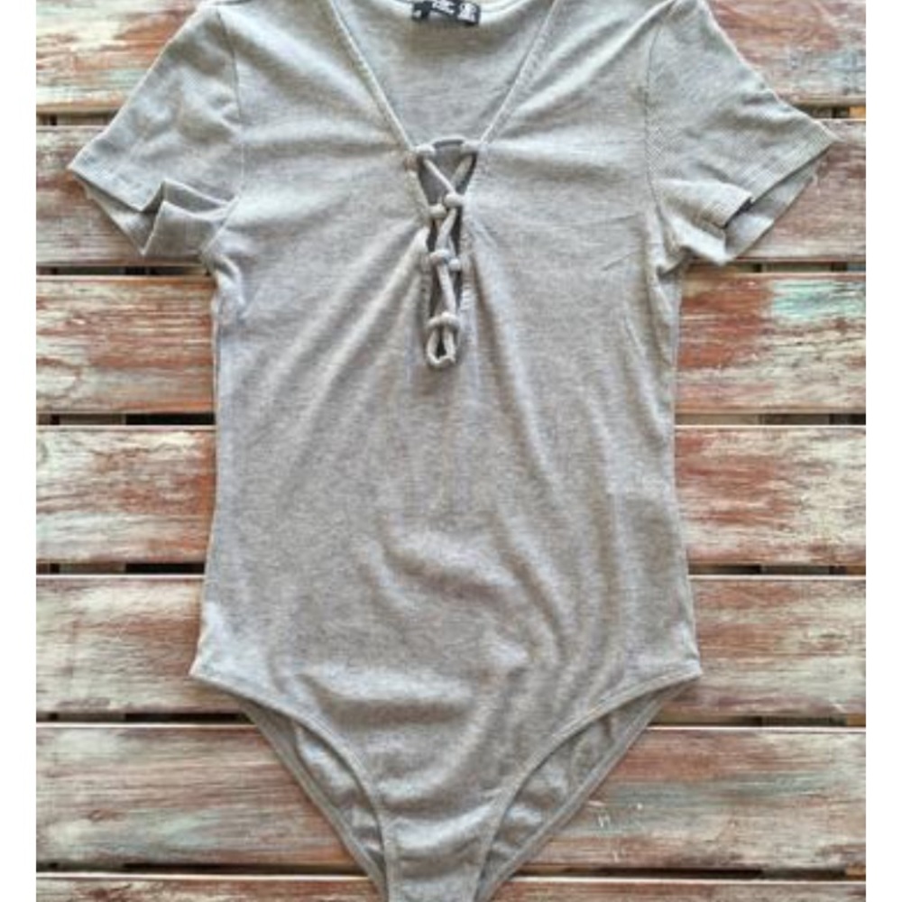 Short sleeve lace up bodysuit, bodysuits