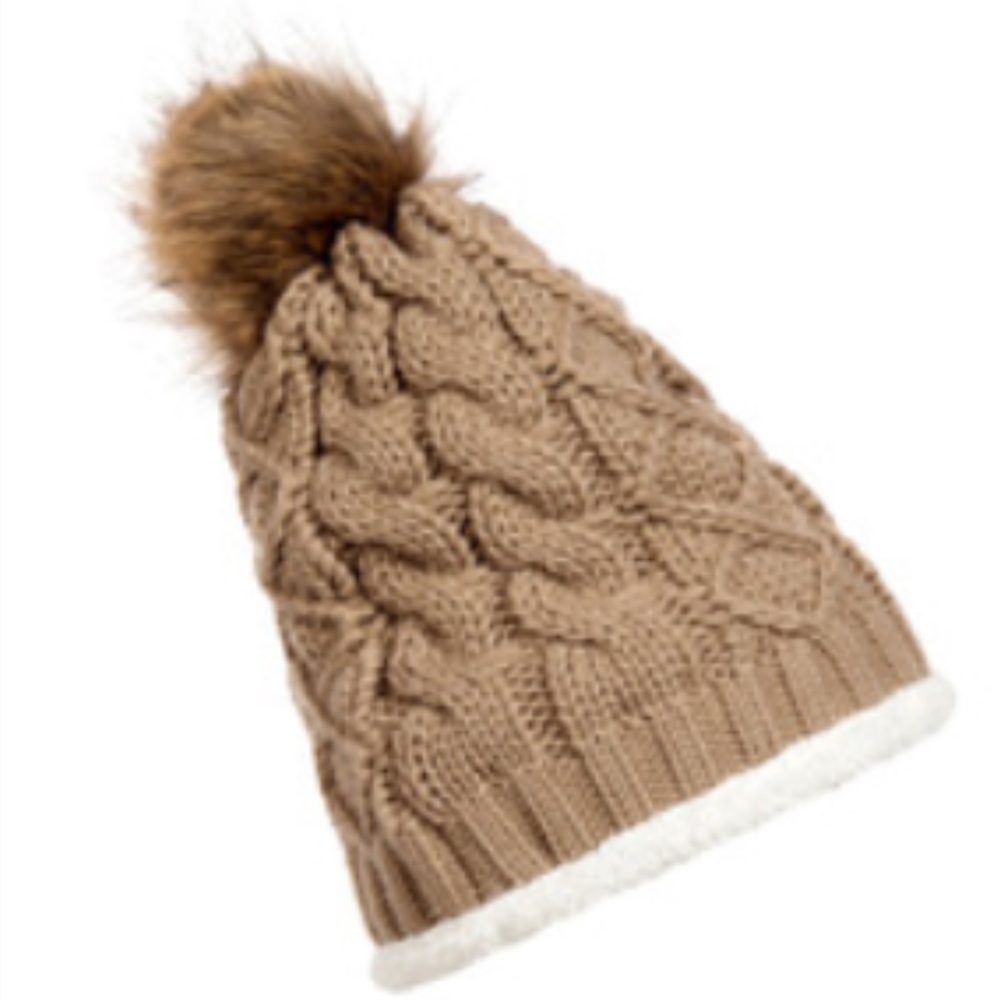 Fashionable knitted fur Pom Pom cozy hat- Navy