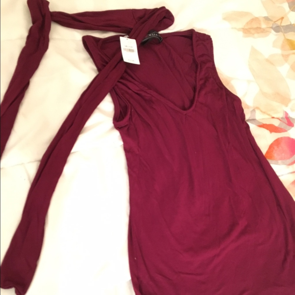 Maroon top with attached scarf