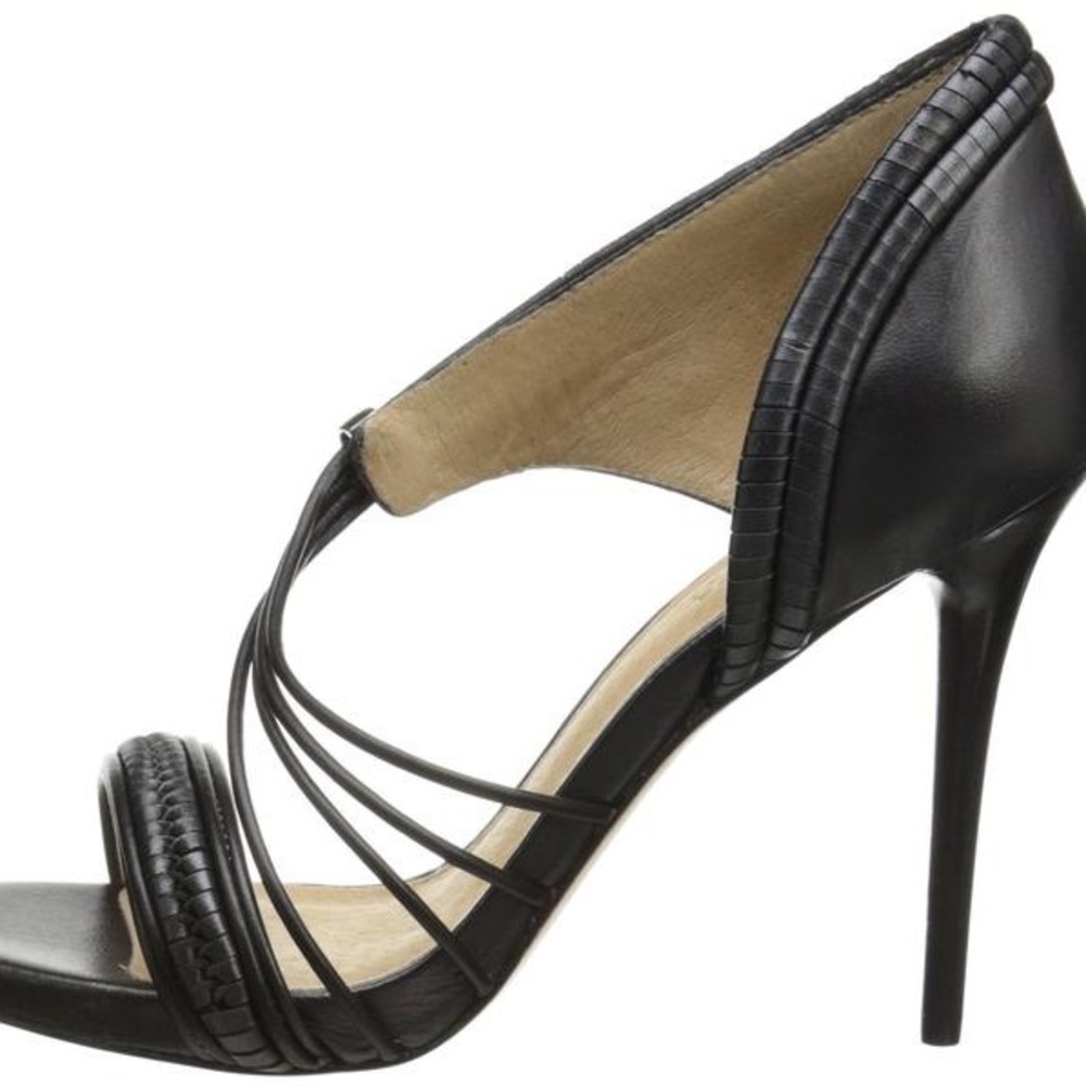 L.A.M.B. Black Leather Braided Strap Sandals (10)