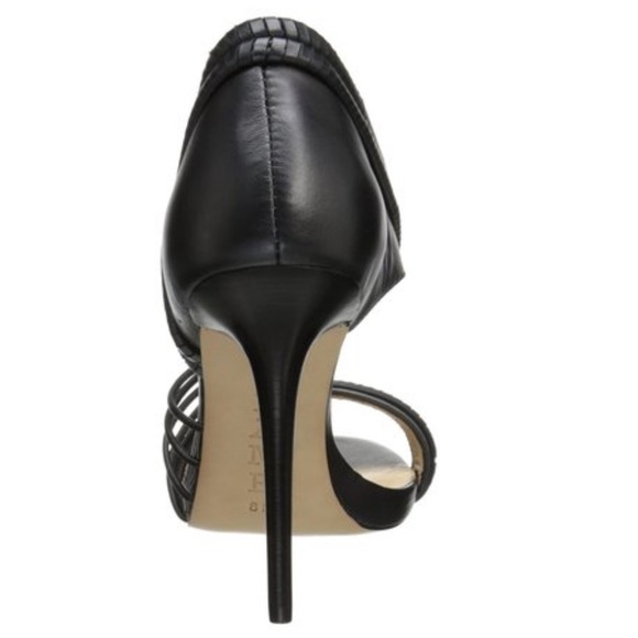 L.A.M.B. Black Leather Braided Strap Sandals (10) - Picture 2 of 4