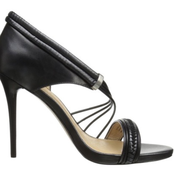 L.A.M.B. Black Leather Braided Strap Sandals (10) - Picture 3 of 4