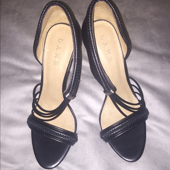 L.A.M.B. Black Leather Braided Strap Sandals (10) - Picture 4 of 4