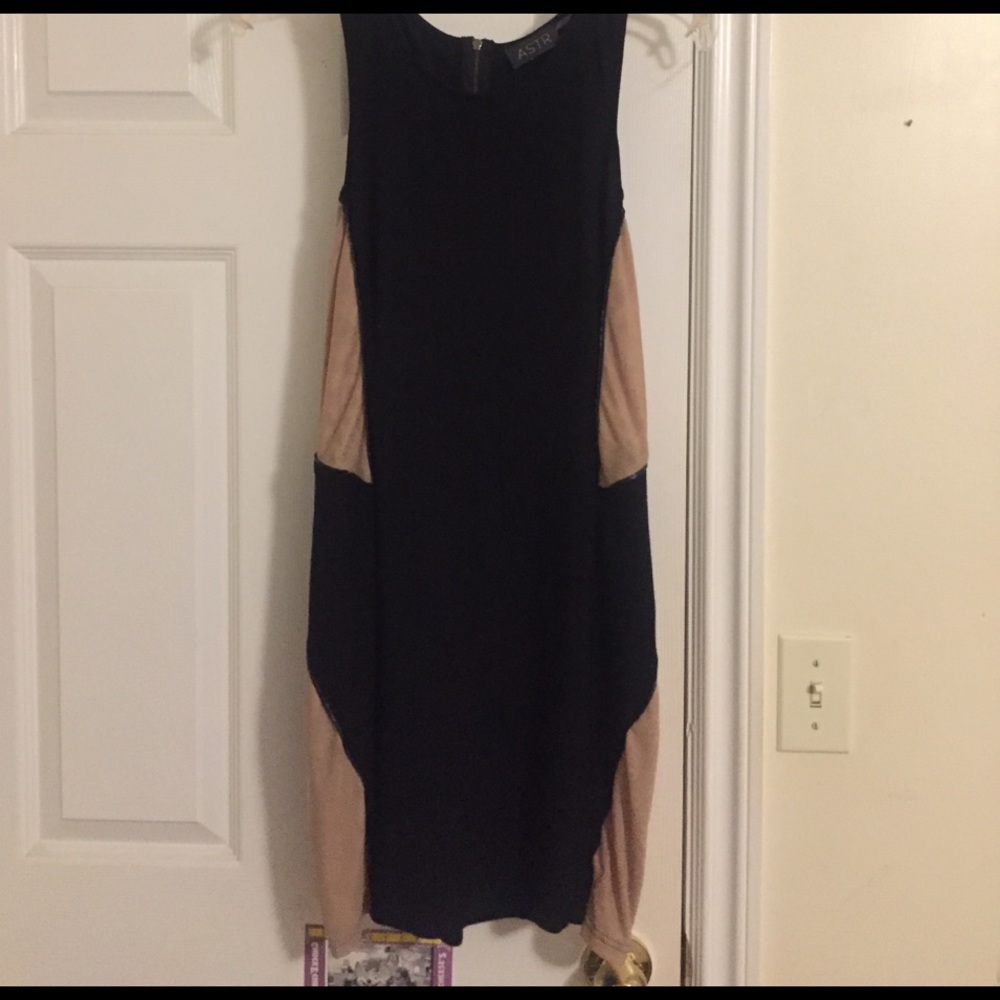 Black dress with nude chiffon