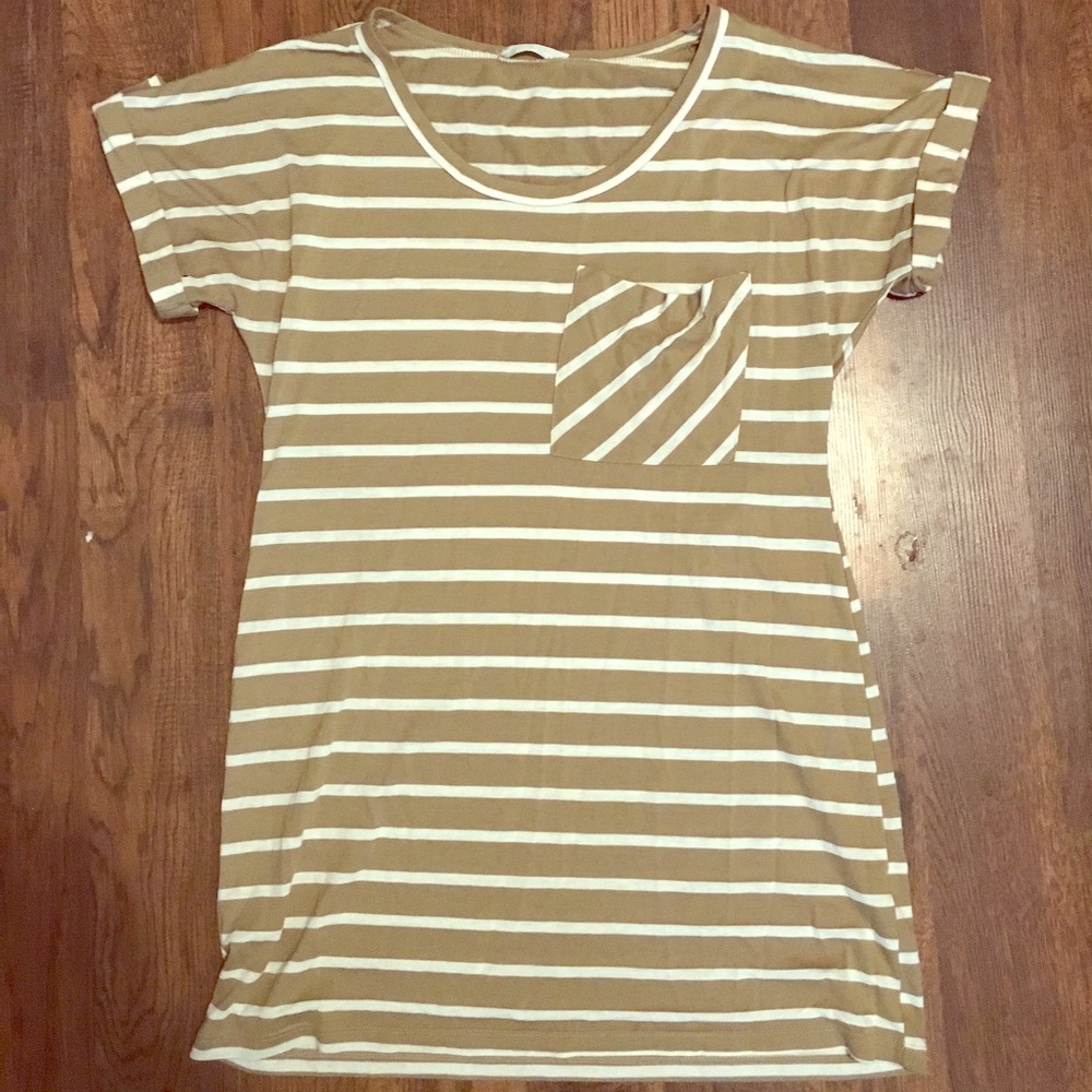 Beige and White Top