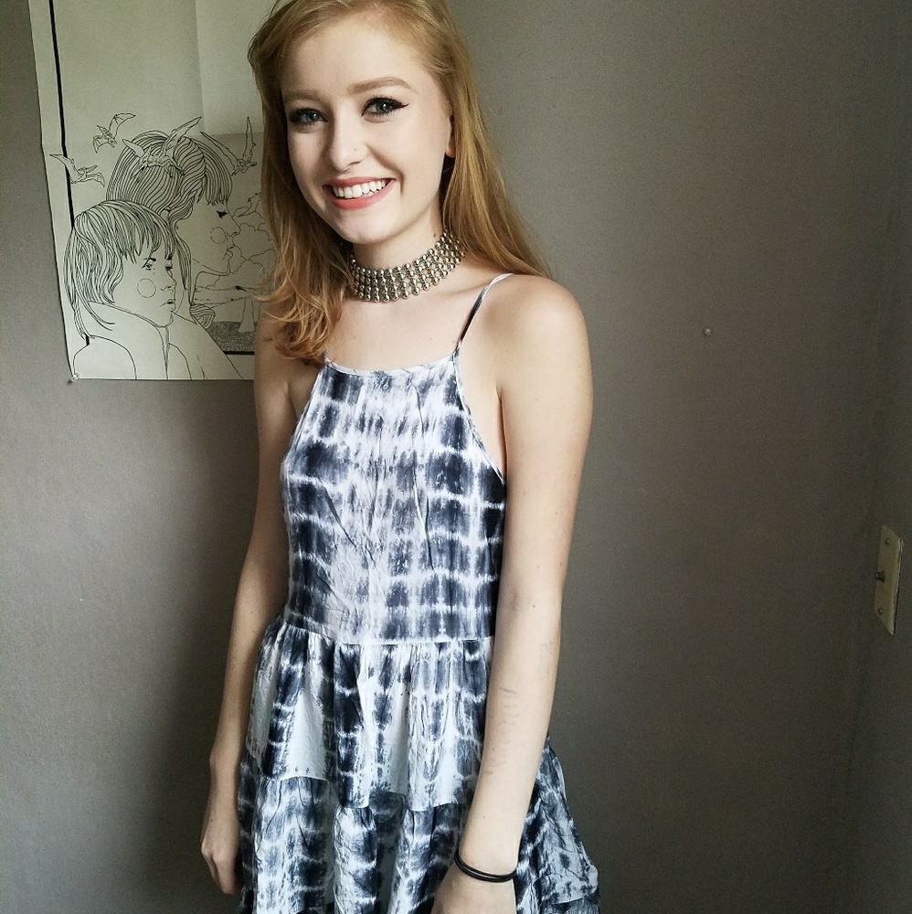Gray tie-dye open back dress
