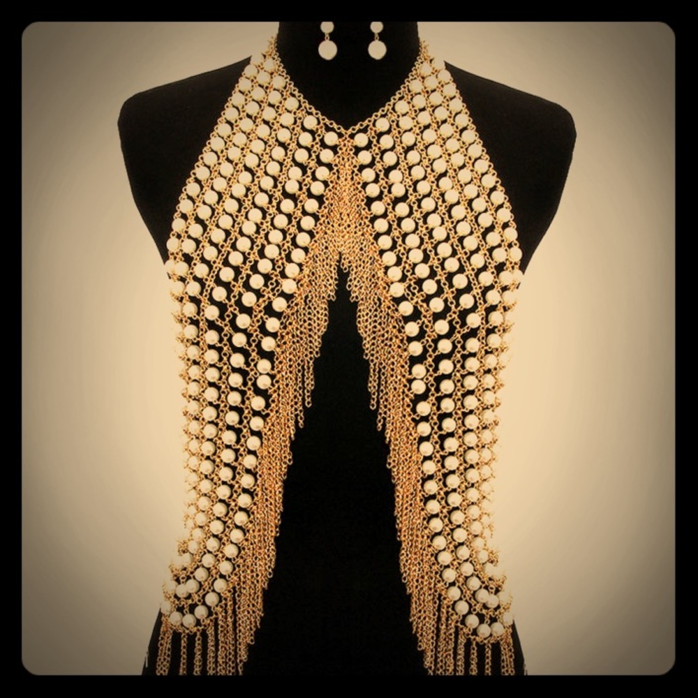 NWT pearl vest body chain necklace