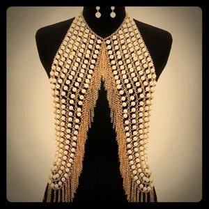 NWT pearl vest body chain necklace