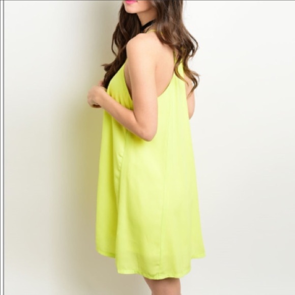 🆕 Neon Yellow Laced Up Caged Dress - Picture 5 of 5