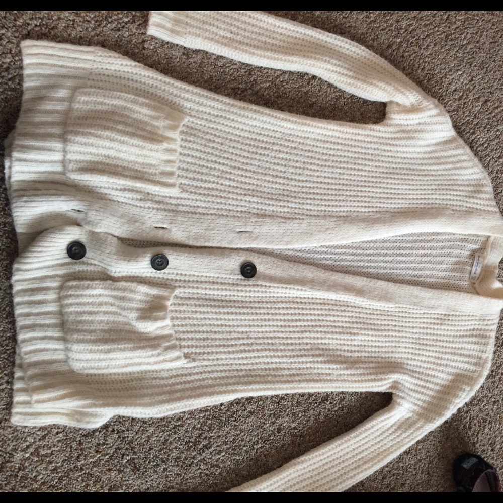 White cardigan sweater