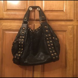 Kooba black leather stud trim bag