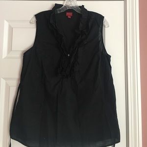 Black ruffled neck sleeveless top