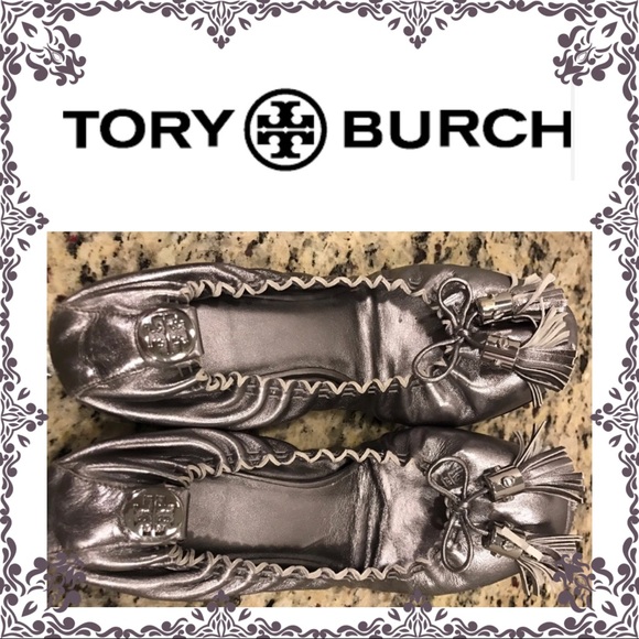 Tory Burch Shoes - FLASH SALE! Tory Burch Silver Reese flats