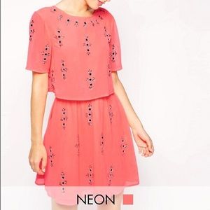 ASOS Neon Coral Embellished Dress [18]