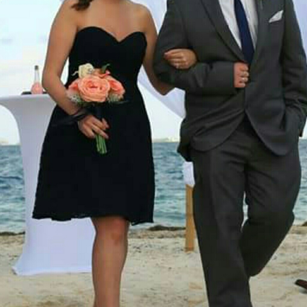 Mori Lee navy lace bridesmaid dress