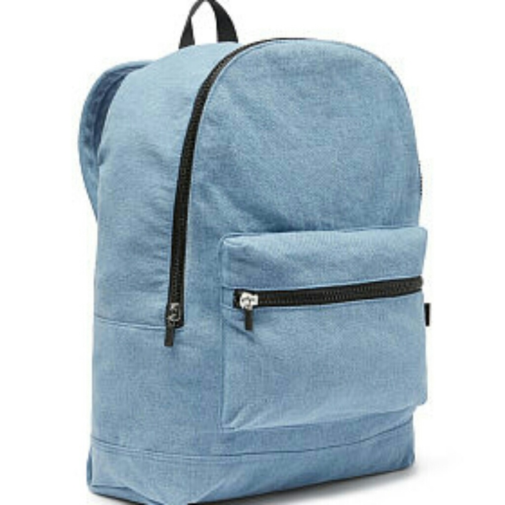 Pink denim backpack