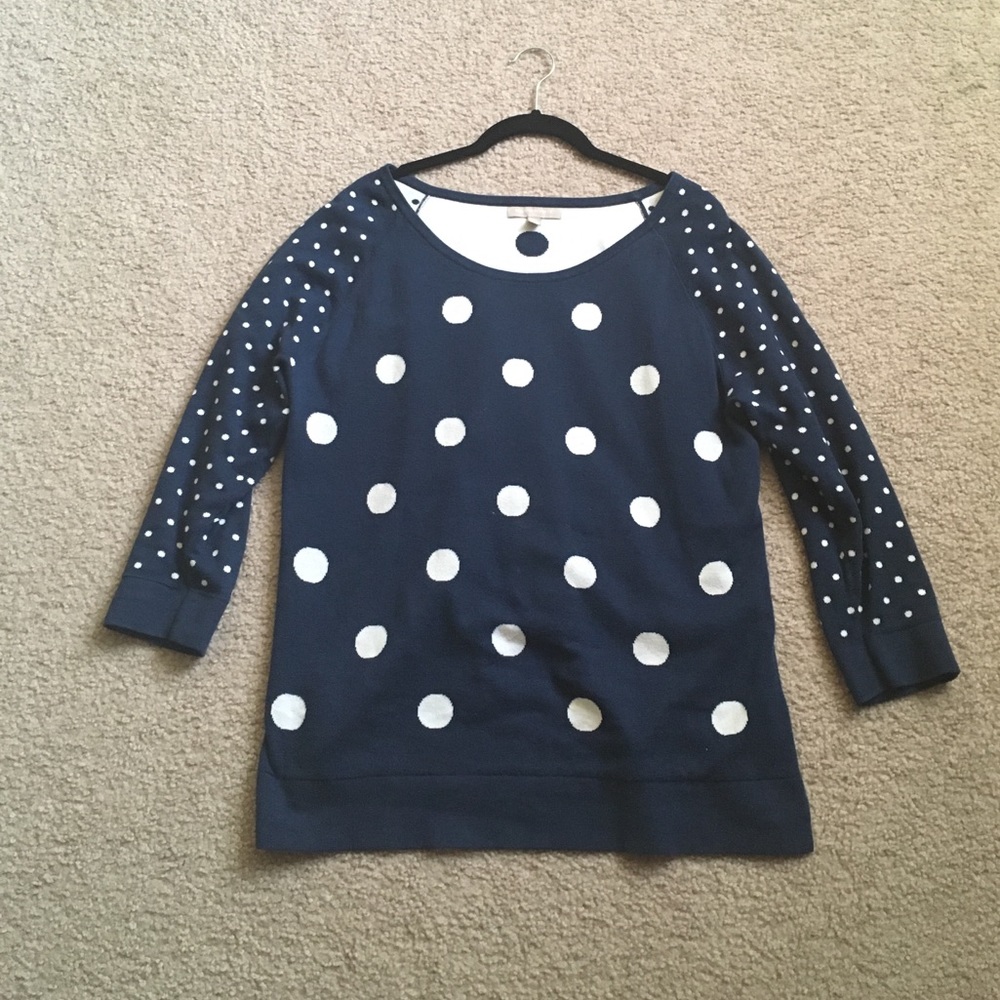 Banana Republic 3/4 Sleeve Blue Polkadot Sweater