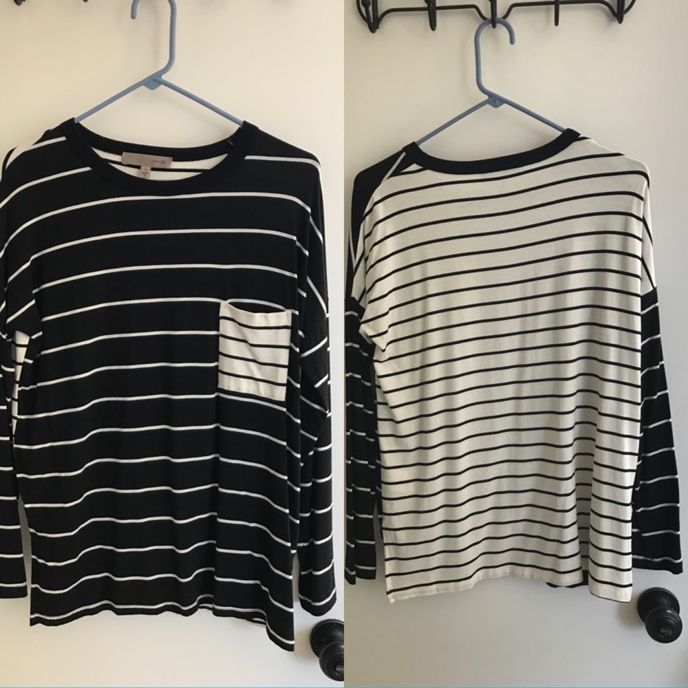 NWOT Black and white striped long sleeved tshirt - Picture 1 of 3