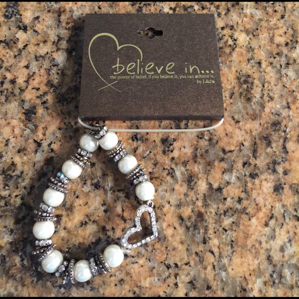 Pearl and Bling Heart Bracelet