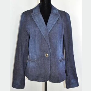 Ann Taylor LOFT Blue Denim Button Blazer Jacket