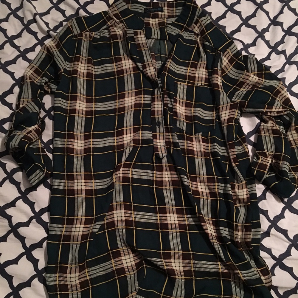 Green plaid blouse