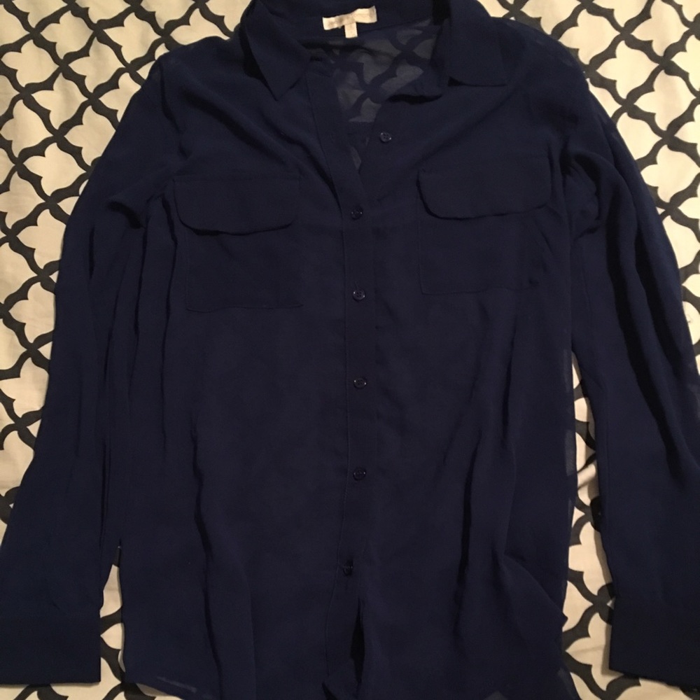 Blue shear button up shirt