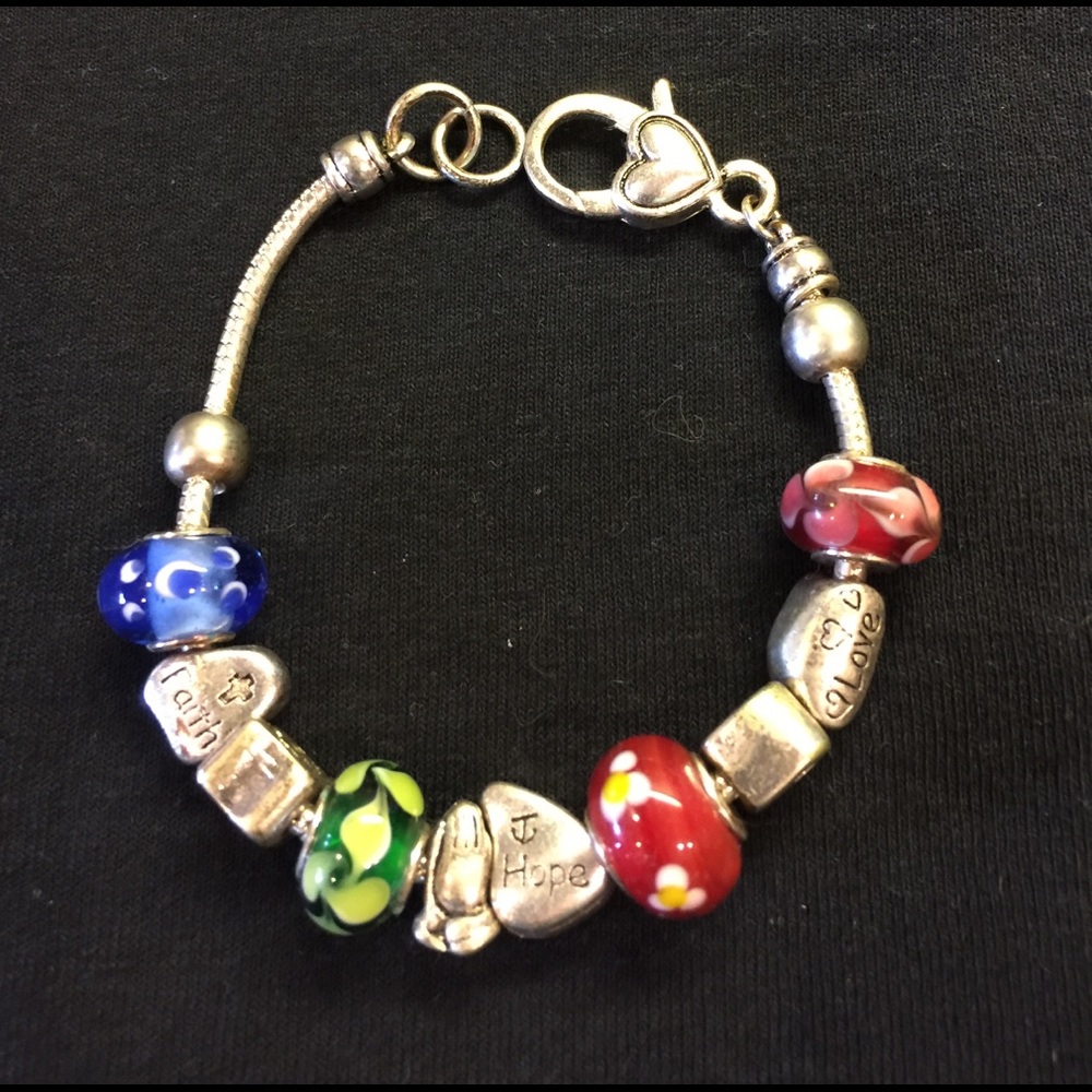Faith Hope and Love Glass Bead Bracelet