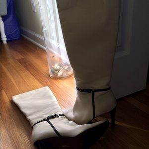 White Leather Boots w/ Black Trim