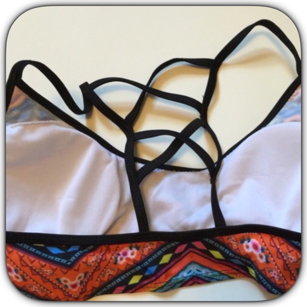 🌹NWT Colorful Bohemian Print Orange/Black Bikini - Picture 2 of 5