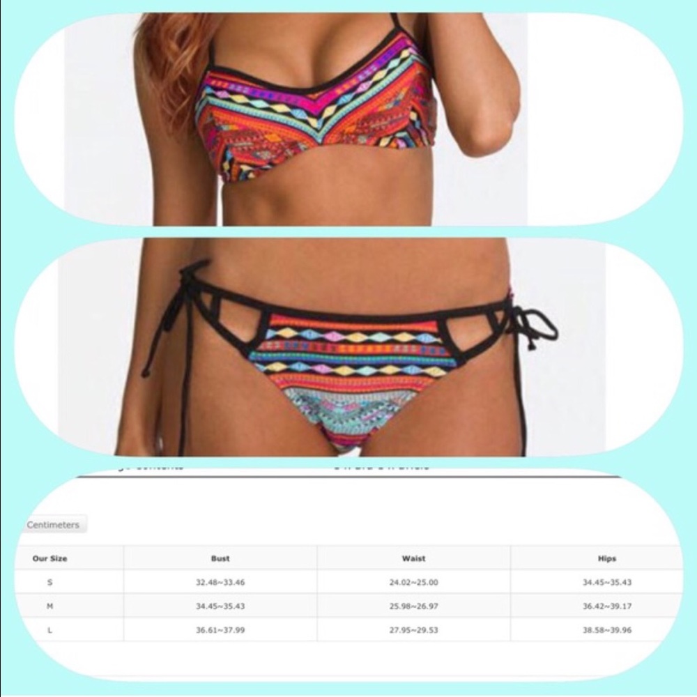 🌹NWT Colorful Bohemian Print Orange/Black Bikini - Picture 4 of 5