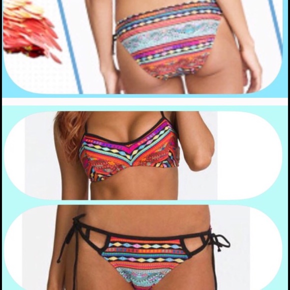 ๐นNWT Colorful Bohemian Print Orange/Black Bikini - Picture 3 of 5