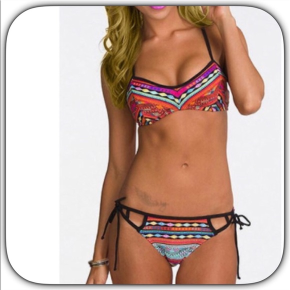 ๐นNWT Colorful Bohemian Print Orange/Black Bikini - Picture 5 of 5