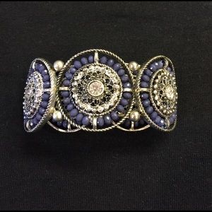 Silver, bling and blue bead bracelet