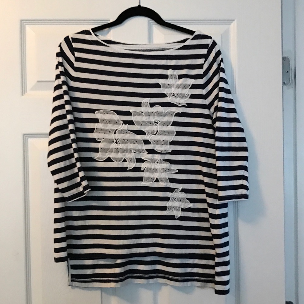 Lane Bryant Navy/White Nautical 3/4 Sleeve Tee