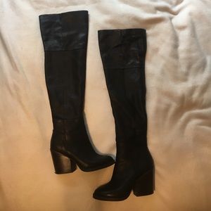 Over the knee, black, leather heels