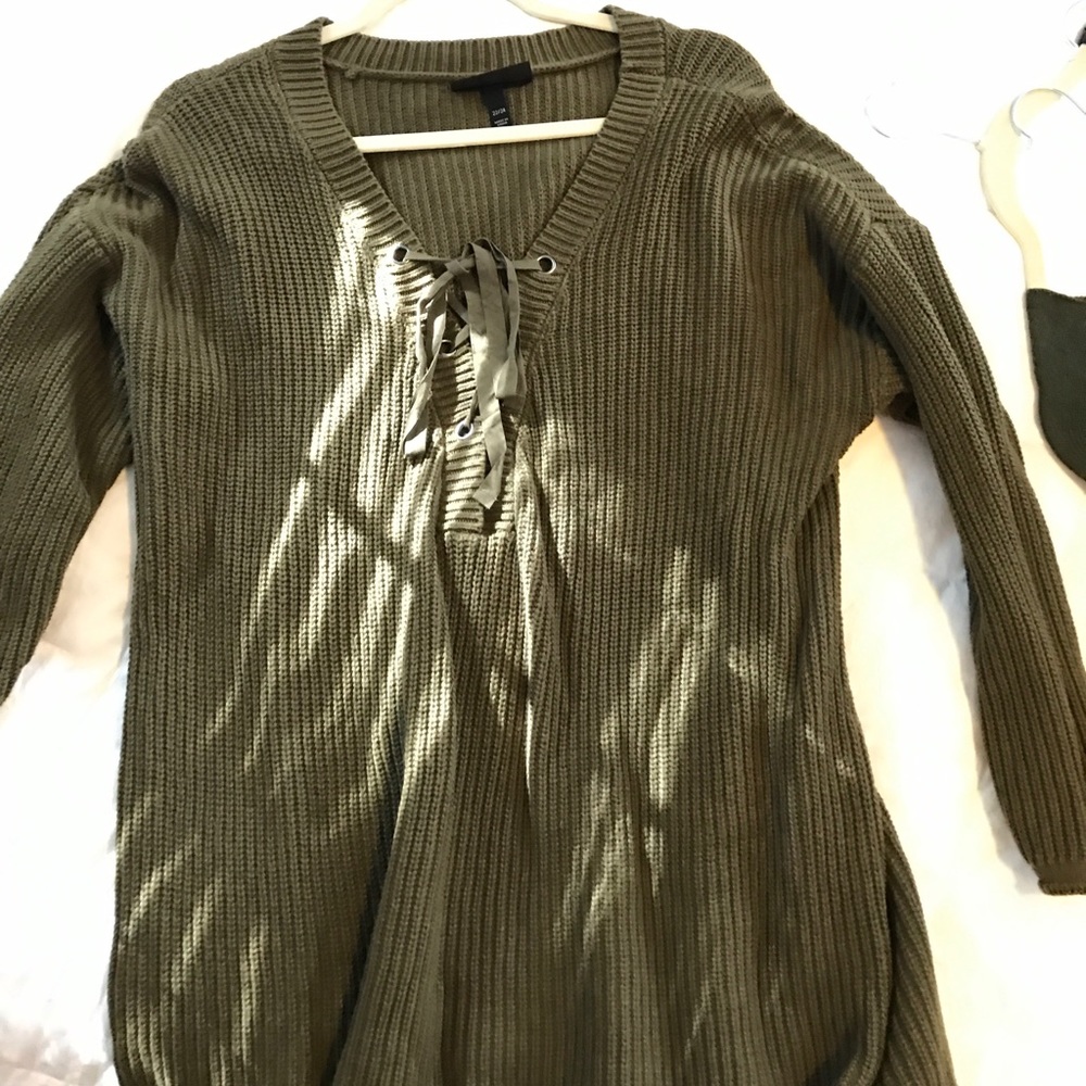 Gorgeous Lane Bryant olive lace up sweater