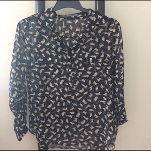 Zara cat print button down blouse